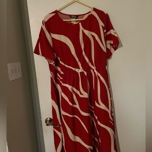 BloomChic Red and Cream Midi Dress